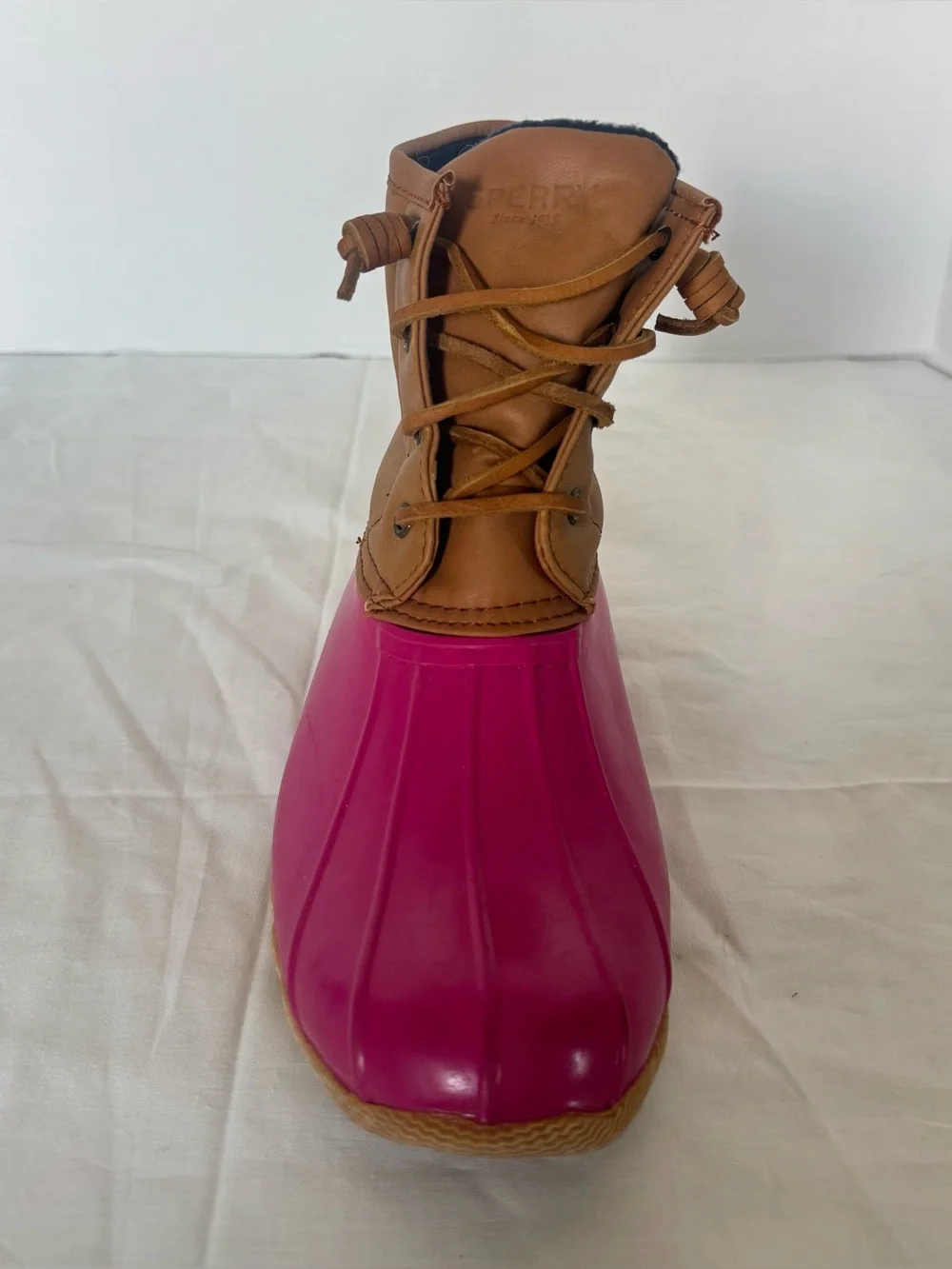 Sperry Pink Rubber & Tan Leather Duck Boots